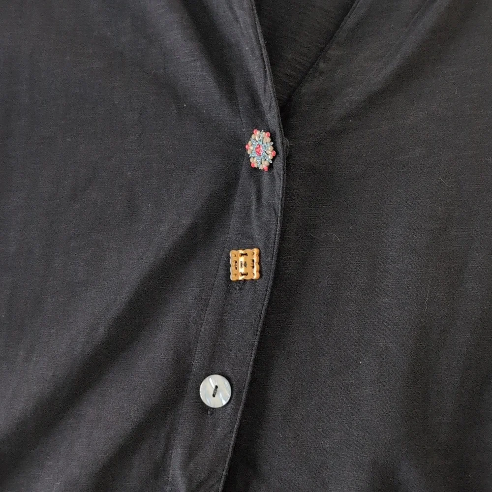 Soft Surroundings Black Short-Sleeve Button-Front Dress - Excellent Condition - Picture 2 of 7